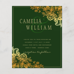 Flyer Dourado Lace Emerald Green Wedings Orçamento