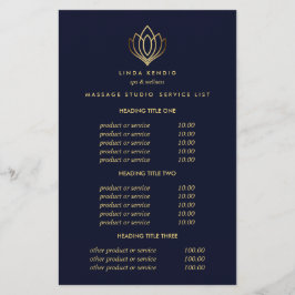 Flyer Dourado Lotus Blue Spa e serviços de preços e mass
