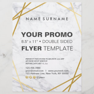 Flyer Dourado Mínimo Moderno Marble Geométrico 8,5"x11"