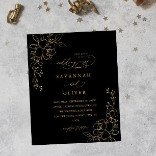 Flyer Dourado orçamento, Preto Floral e Casamento Doura