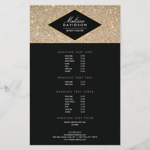 Flyer Dourado planador de salões de glitter e beleza gl
