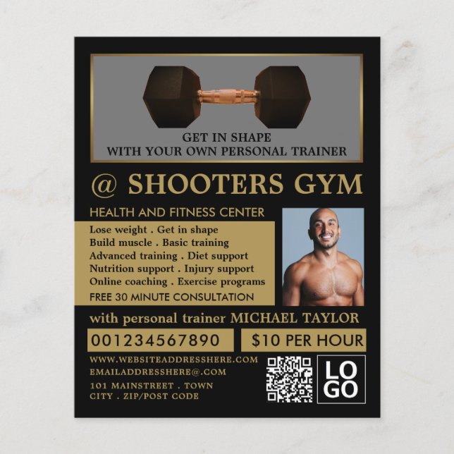 Flyer Dumbbell Weight, Treinador Pessoal, Publicidade Gy (Frente)