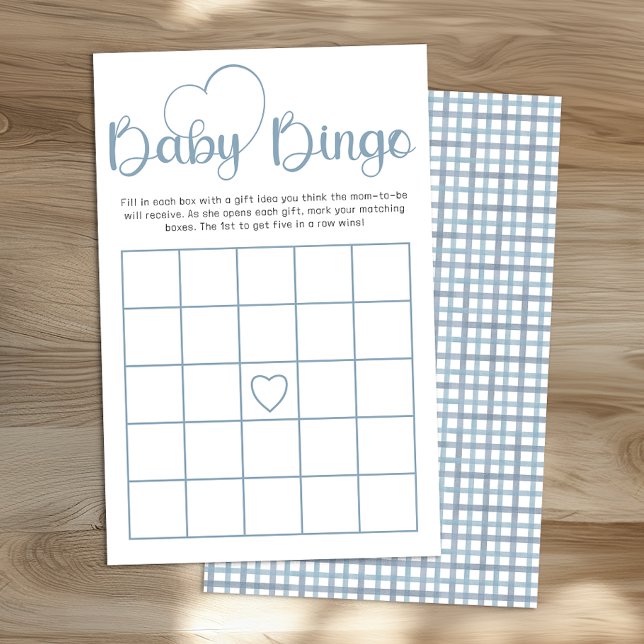 Flyer Dusty Blue Baby Shower Bingo Game Card (Baby Bingo Playing Card)