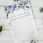 Flyer Dusty Blue Flowers Game Onde Estávamos<br><div class="desc">Dusty Blue Flowers Jogo de Chá de panela. Itens correspondentes para concluir sua coleção de eventos estão disponíveis em nossa loja Zazzle!</div>