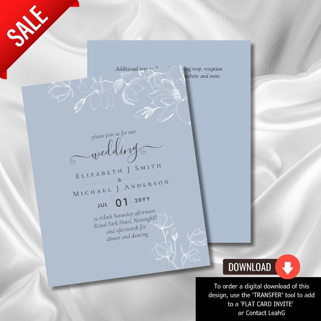 Flyer Dusty Blue Magnolia BUDGET Convite para Casamento (Criador carregado)