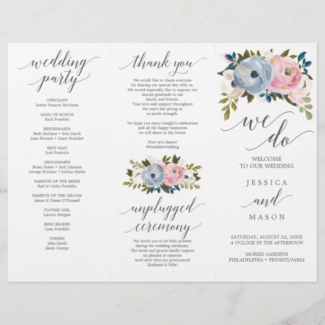 Flyer Dusty Floral Trifold Wedding Program (Frente)