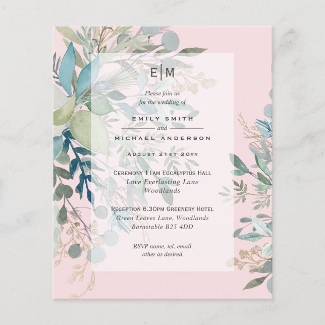 Flyer Dusty Pink Sage Weding Ceremony and Reception Inv (Frente)