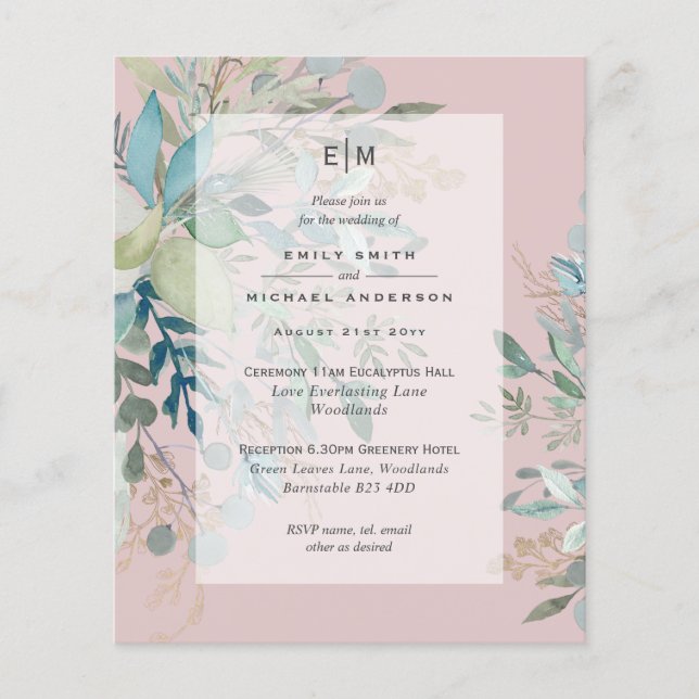 Flyer Dusty Pink Sage Weding Ceremony and Reception Inv (Frente)