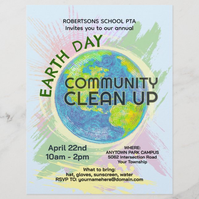 Flyer Earth Day Community Clean Up Poster Hand-Drawn (Frente)