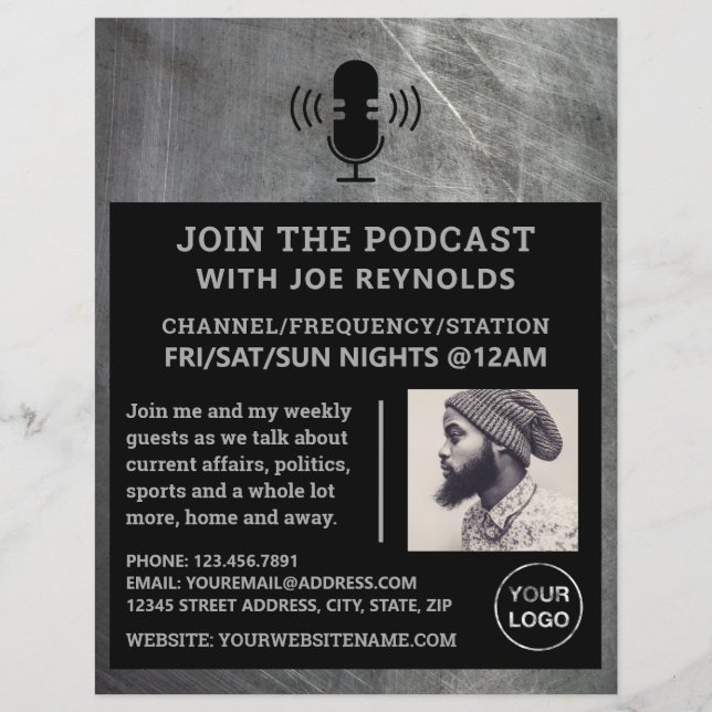 Flyer Efeito Metálico Escravado, Podcaster, Podcast (Frente)