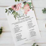 Flyer Eggshell Blush Floral Game O Que Há Na Sua Bolsa<br><div class="desc">O que há no seu jogo de chá de panela da bolsa. Alicerce de Aquarela Elegante e Floral de Blush. Itens correspondentes para concluir sua coleção de eventos estão disponíveis em nossa loja Zazzle!</div>