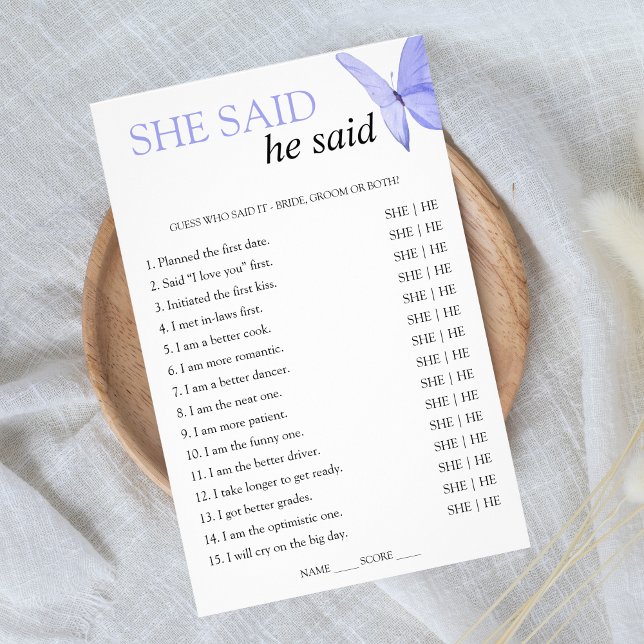 Flyer Ela disse que ele disse "Borboleta do Jogo do Chá  (He said she said - he gives her butterflies)