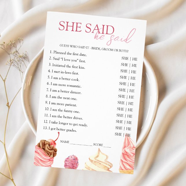 Flyer Ela disse que ele disse que o jogo do Chá de panel (She's been scoope up Bridal Shower game - she said he said)
