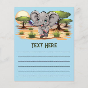 Flyer Elefante Bebê Pulando Feliz em Savana Africana