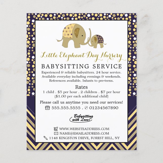 Flyer Elefante Blue Boho, Babysitter, creche, enfermeira (Frente)