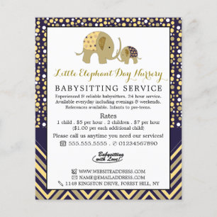 Flyer Elefante Blue Boho, Babysitter, creche, enfermeira