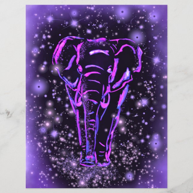 Flyer Elefante Rosa Púrpura Andando À Noite Estrelada (Frente)