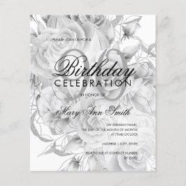Flyer Elegant 90th Birthday Floral Silver White Invite 