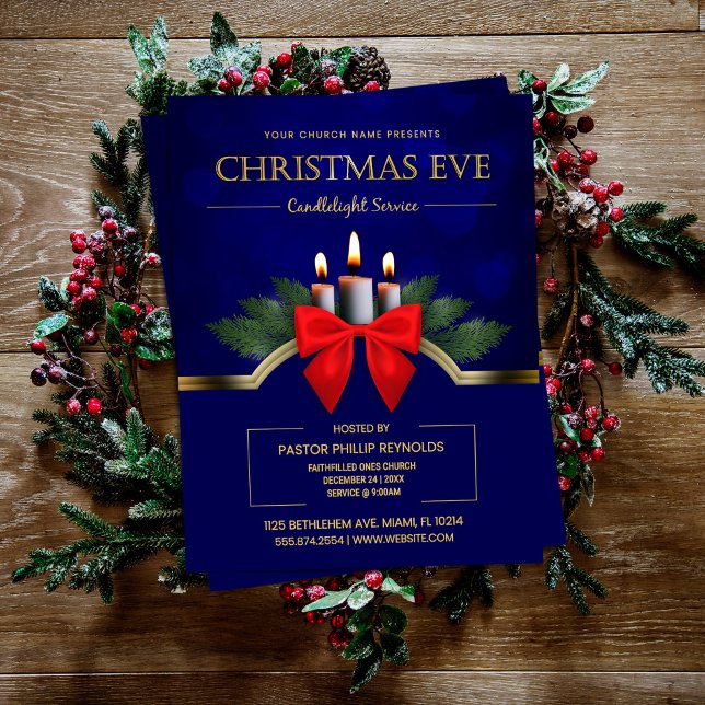 Flyer Elegant Blue Christmas Eve Candlelight Church (Criador carregado)