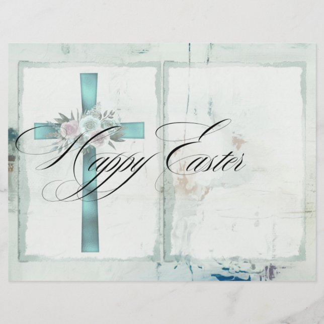 Flyer Elegant Christian Easter Teal Blue Scrapbook Paper (Frente)