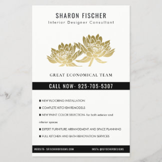Flyer Elegant Formal Faux Gold Lotus Floral Business