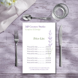 Flyer Elegant Lavender Sprig Botanical Design Price List