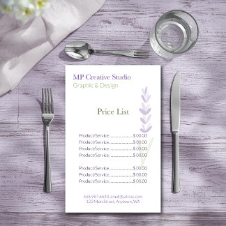 Flyer Elegant Lavender Sprig Botanical Design Price List