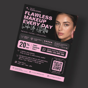 Flyer Elegante Artista de PMU Beleza Estética Rosa Preto