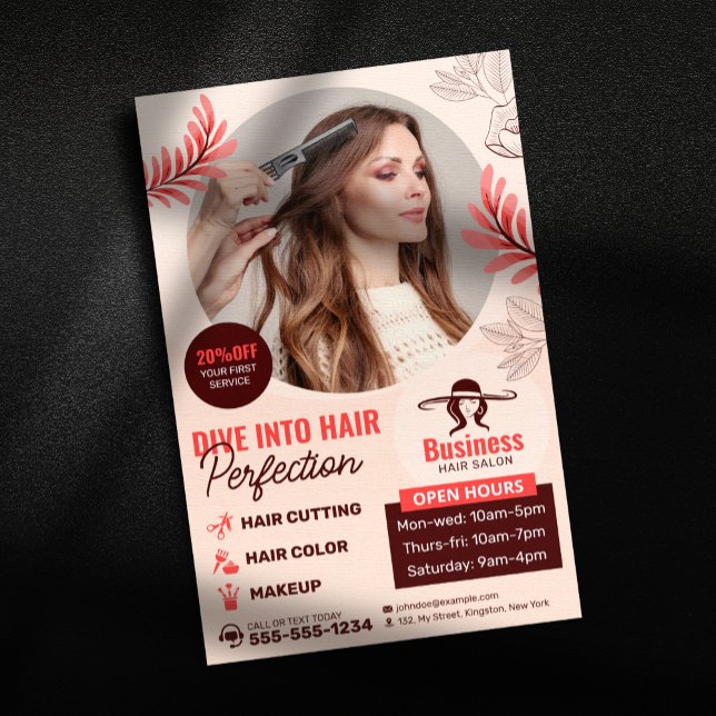 Flyer Elegante Cabelo Floral Salon Hair Stylist Makeup A (Criador carregado)