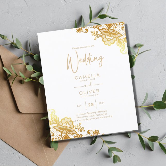 Flyer Elegante Clássico de Casamento Branco Dourado de L (Criador carregado)