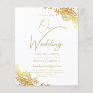 Flyer Elegante Clássico de Casamento Branco Dourado de L
