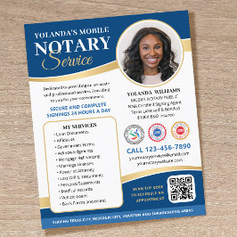 Flyer Elegante Código QR Azul de Notário Público Móvel E
