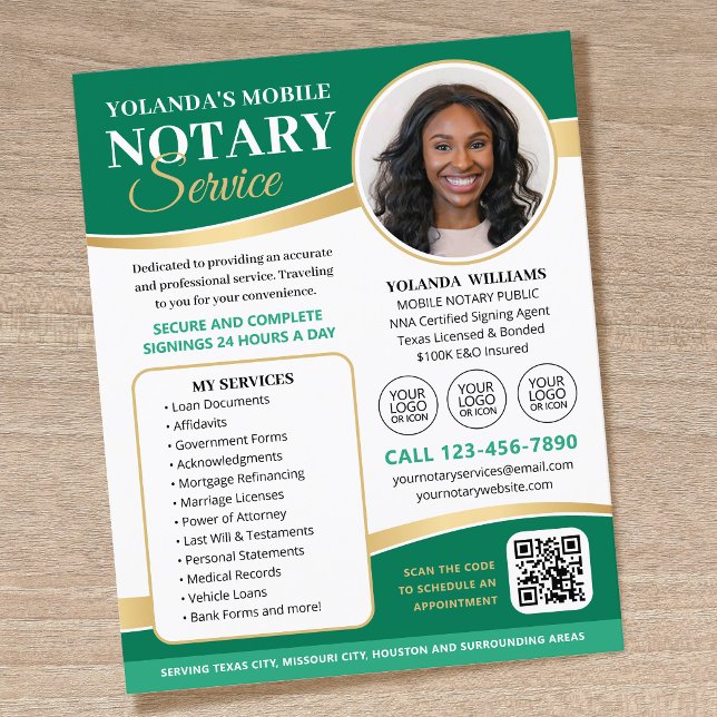 Flyer Elegante Código QR do Serviço de Notariado Móvel e (Criador carregado)
