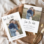 Flyer Elegante de Orçamento Salve a Data Foto Minimalist<br><div class="desc">Casamento de Orçamento Salve os Cartões de Data que têm uma foto na frente e atrás. Os Cartões salve a data contêm uma moderna tipografia cursiva escrita escrita escrita escrita escrita escrita escrita escrita que é elegante, simples e moderna a ser usada depois da simples celebração do dia de casamento...</div>