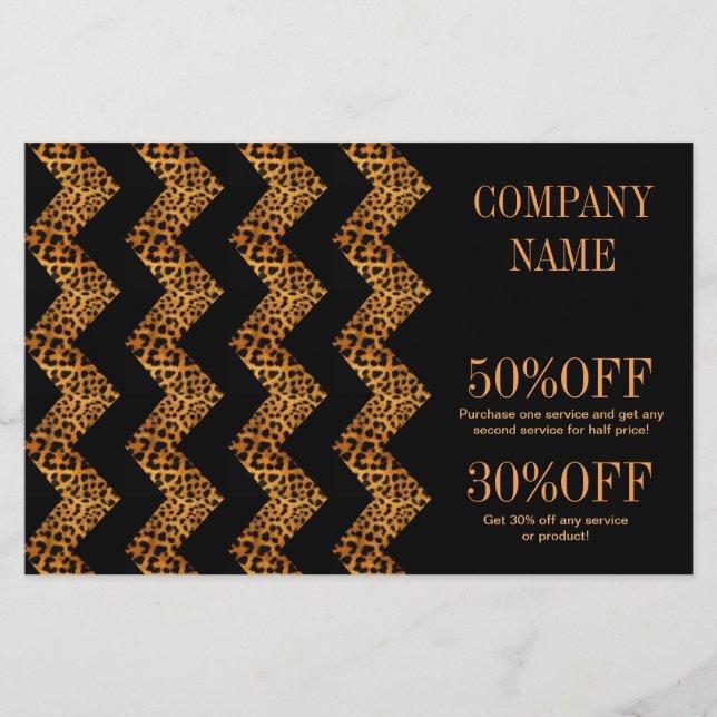 Flyer elegante estampa de leopardo com padrão geométrico (Frente)