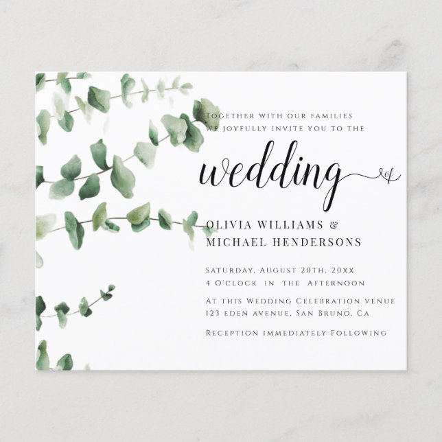 FLYER ELEGANTE EUCALYPTUS WATERCOLOR GREENREY WEDDING (Frente)