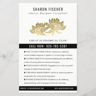 Flyer Elegante Formal Falso Dourado Lotus Floral Empresa