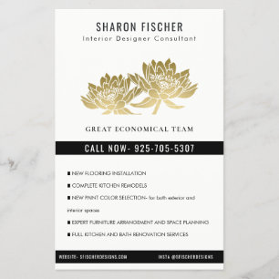 Flyer Elegante Formal Falso Dourado Lótus Floral Empresa