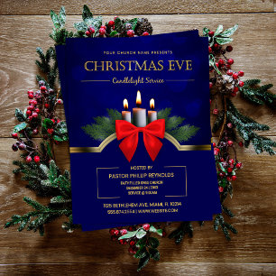 Flyer Elegante Igreja de Velas na Véspera de Natal Azul