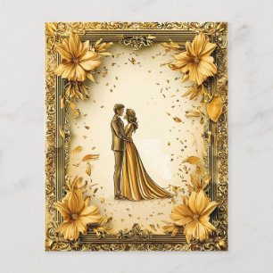 Flyer Elegante Obra de Arte Dourada de Casal de Noivos R