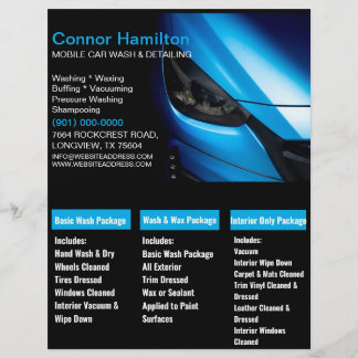 Flyer Elegante Preto Azul para Automóvel Lava