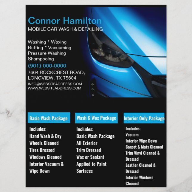 Flyer Elegante Preto Azul para Automóvel Lava (Frente)