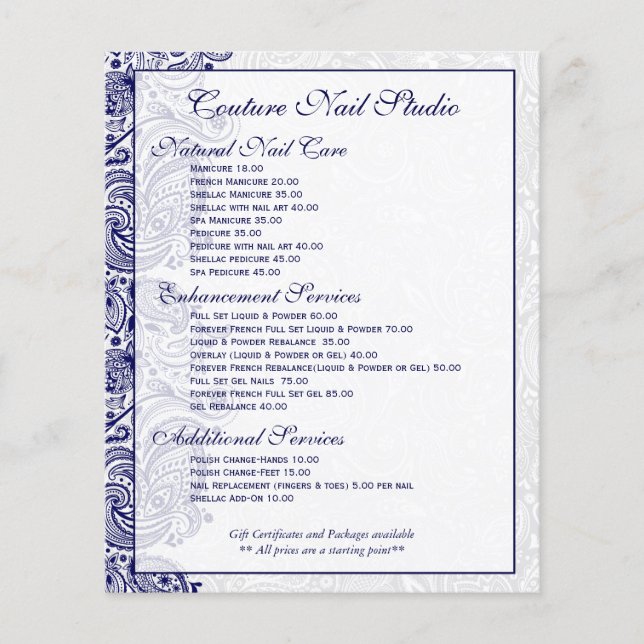 Flyer Elegante renda paisley azul marinho e branco (Frente)