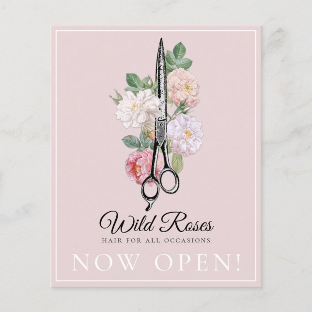 Flyer Elegante Rosas Florais Rosa Hairstylist (Frente)