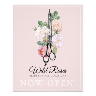 Flyer Elegante Rosas Florais Rosa Hairstylist