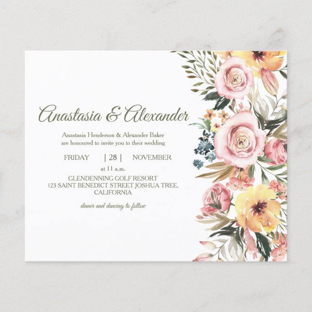 Flyer Elegante RoseBudget Convite para cerimônia de casa (Frente)