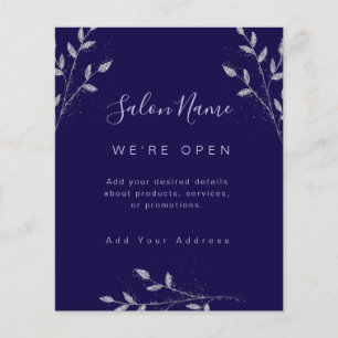 Flyer Elegante Salão Azul Meia-Noite & Prata Clássico
