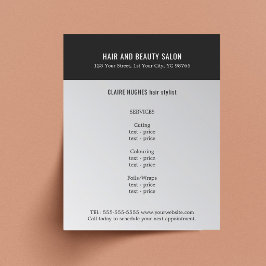Flyer Elegante Salão de Beleza Falso Preto Prata