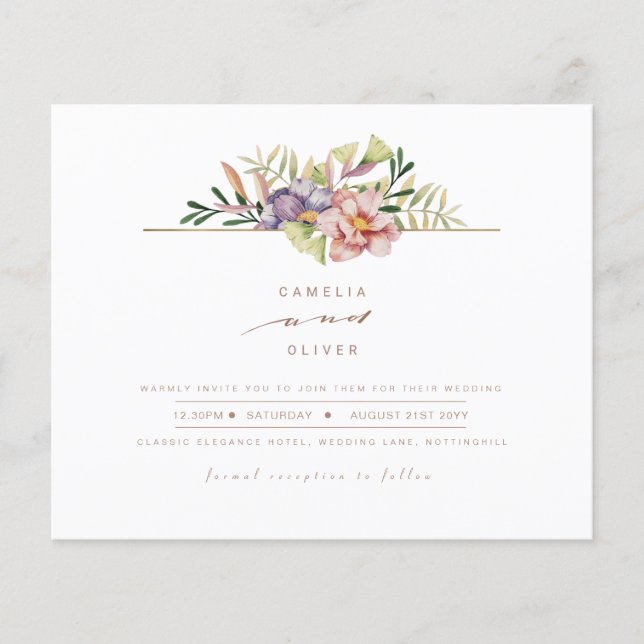 Flyer Elegante Summer Floral Convite de casamento QR Cod (Frente)