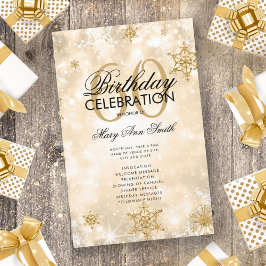 Flyer Elegante Winter 60th Birthday Program Dourado com 